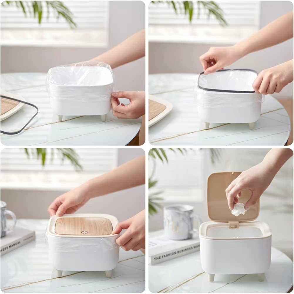 Mini Desktop Trash Can with Lid (White)