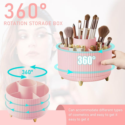 Makeup Brush Holder Organizer, 360° Rotating Makeup Brush Organizer,5 Slot - (Pink)