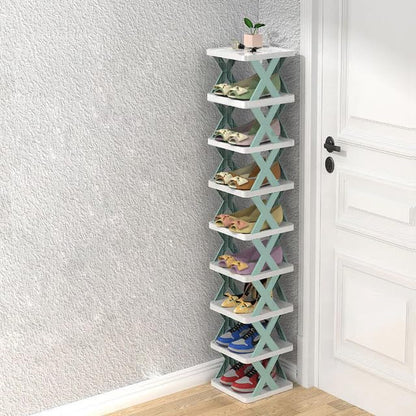 Plastic 9 Tier Shoes Stand,Shoe Tower Rack Suit For Small Spaces,Closet,Small Entryway - (Blue)