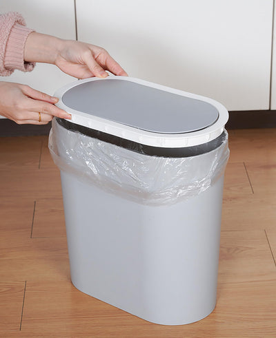 Slim Trash Can with Press Top Lid, 10 Liter Plastic Wastebasket