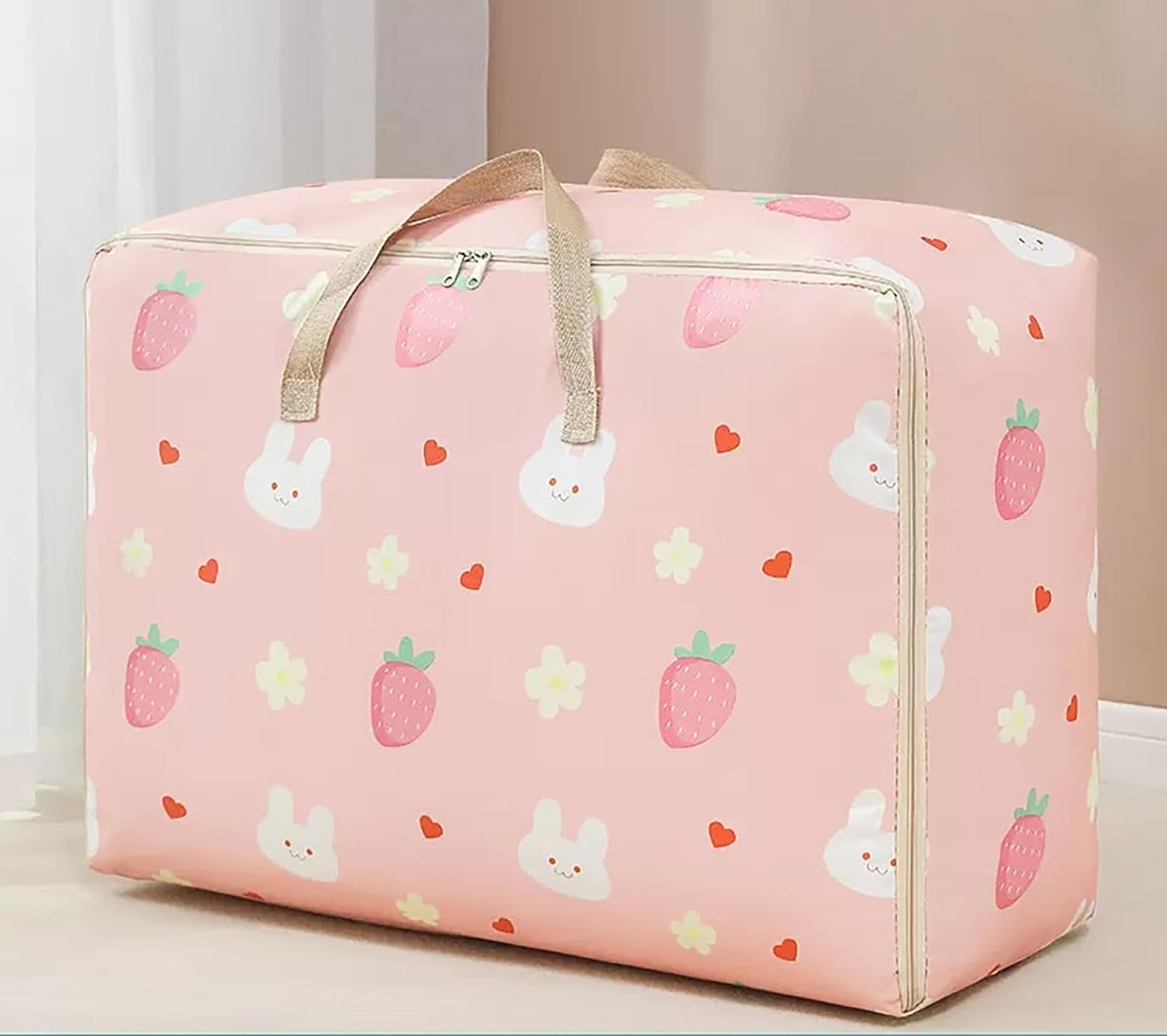 Large Oversized Handy Storage Bag Laundry Bags 105 Litre - Pink Strawberry Rabbit