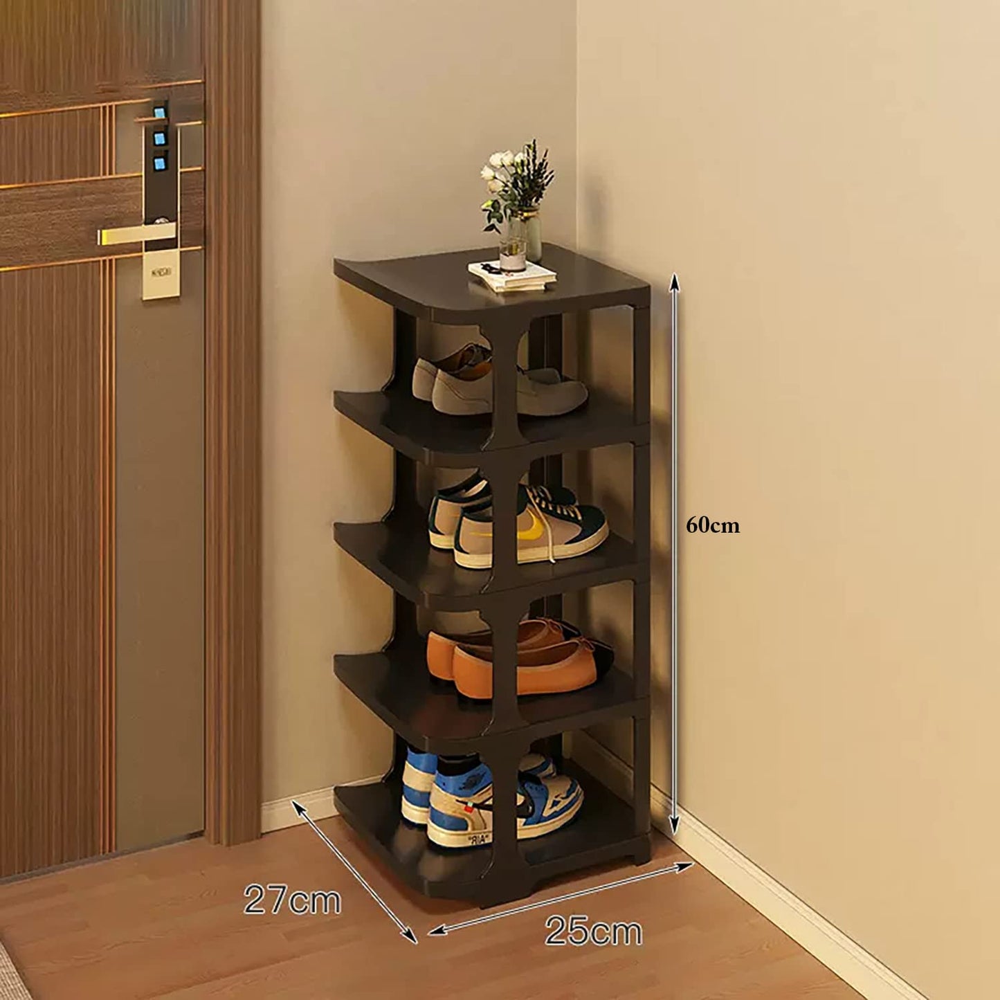 5 Layer Foldable Narrow Shoe Rack- Black