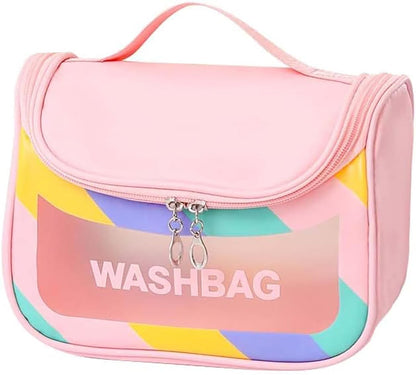 Travel Toiletry Bag for Women, Waterproof Cosmetic Wash Bag with Handy Handle - Pink