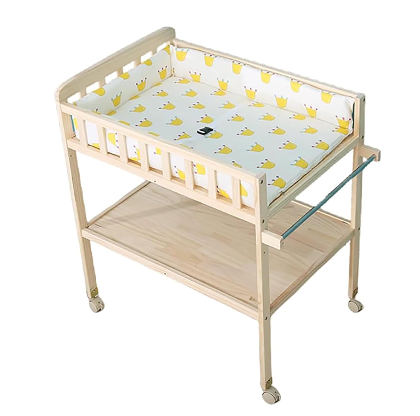 3 Tier Baby Changing Table, Baby Nursing Table with Wheels (Natural Bamboo)