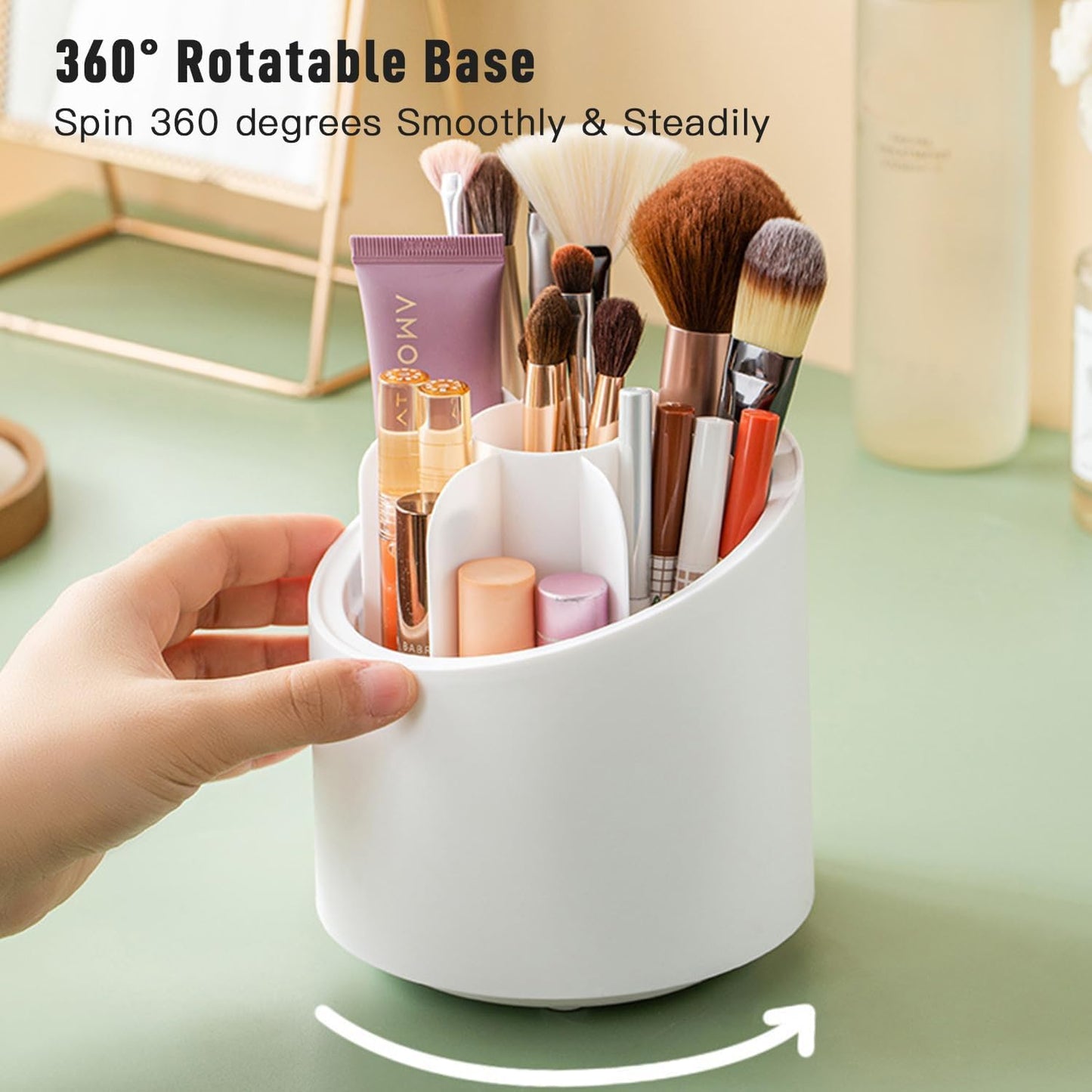 360 Rotating Cosmetics Make up Brush Organizer-White