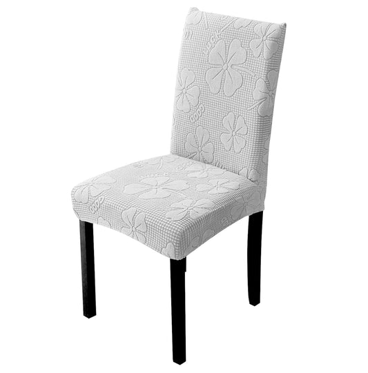 Elastic Jacquard Chair Cover (Flower Light Grey)