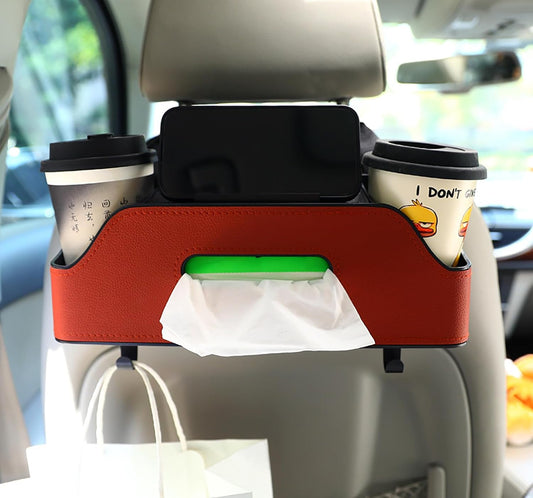 Car Seat Back Organizer Multifunctional Tissue Box Holder & Water Cup