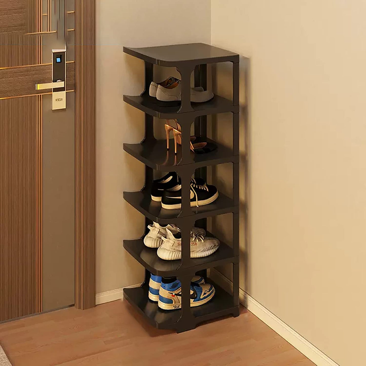 6 Layer Foldable Narrow Shoe Rack- Black