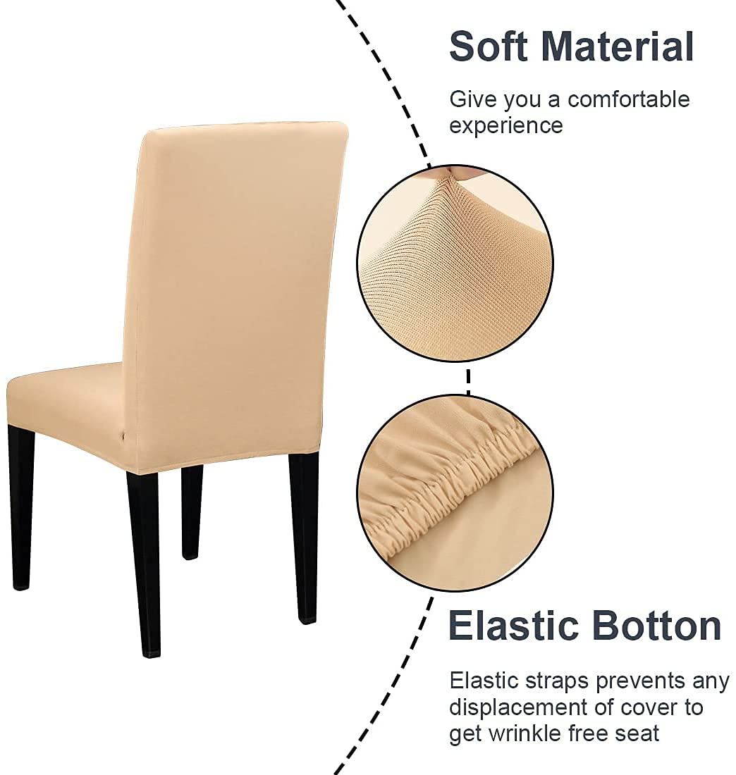 Polyester Spandex Plain Chair Cover Stretch Removable Washable Slipcover (Cream)