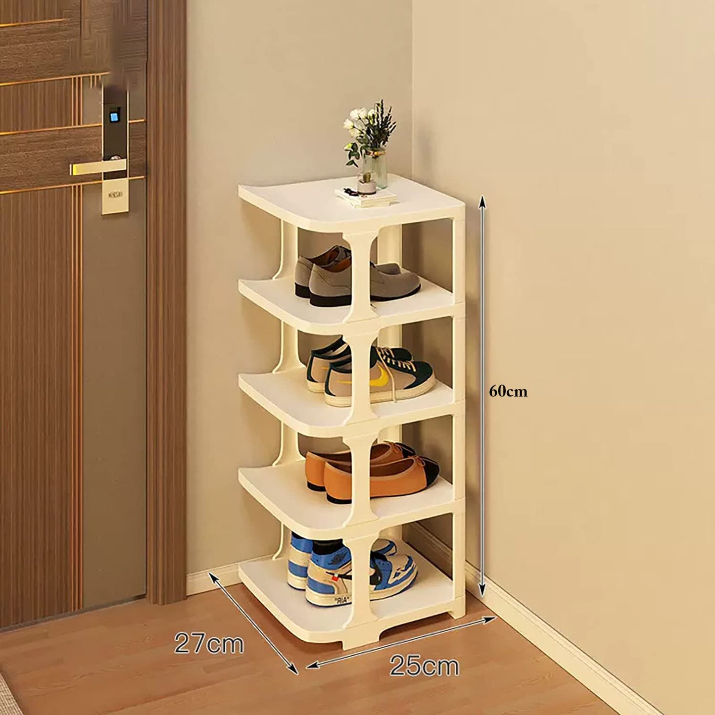 5 Layer Foldable Narrow Shoe Rack- White