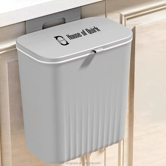 Plastic Hanging Kitchen Trash Can With Lid (9 Litre Grey)