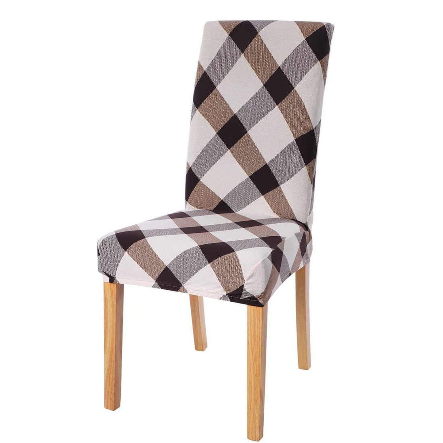 Printed Elastic Chair Cover - Brown White Check