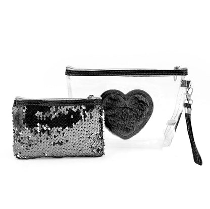 Set of 2 Heart Makeup Bag for Women Portable Toiletry Pouch