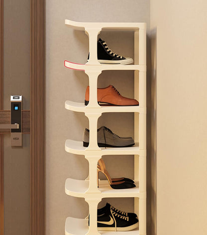 6 Layer Foldable Narrow Shoe Rack- White