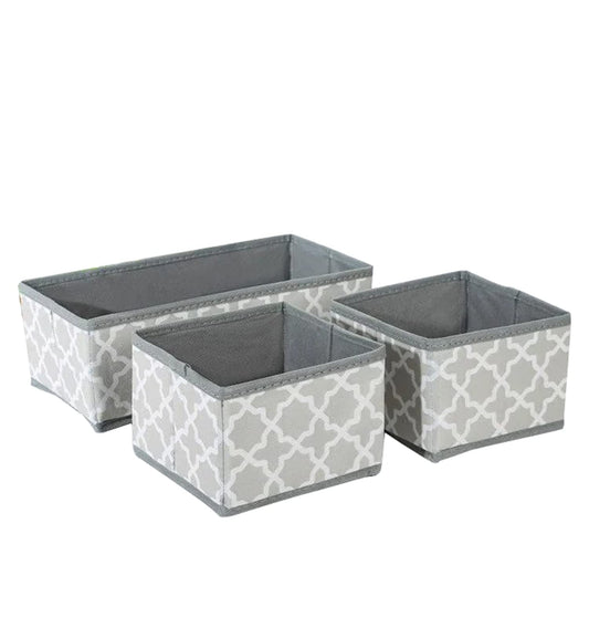 Storage Box Set of 3 Closet Dresser Drawer Organizer Cube Basket Bins (Grey Lantern)