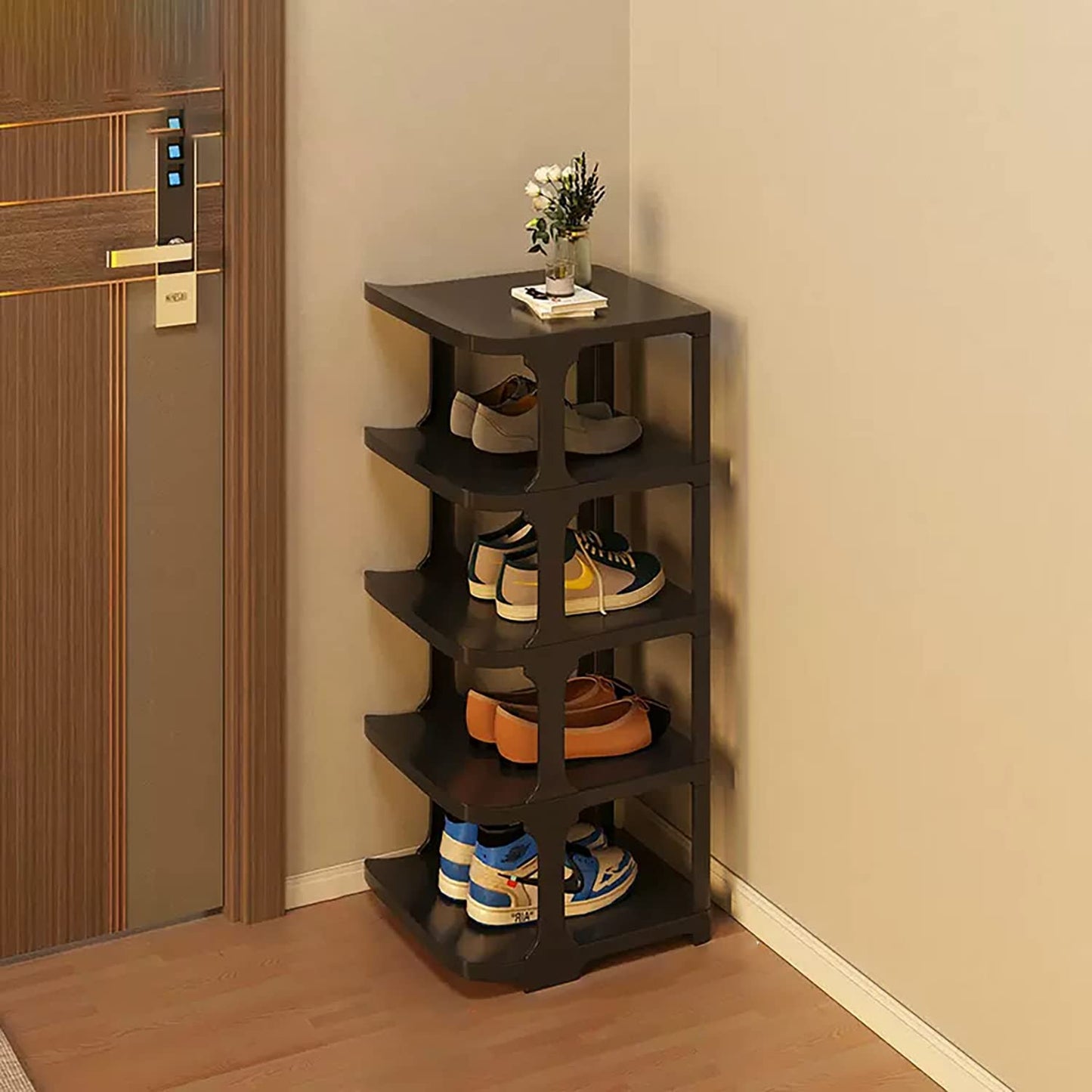 5 Layer Foldable Narrow Shoe Rack- Black