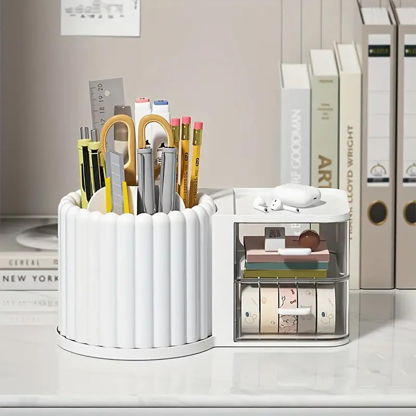 Rotating Makeup Organizer With Cosmetic Drawer