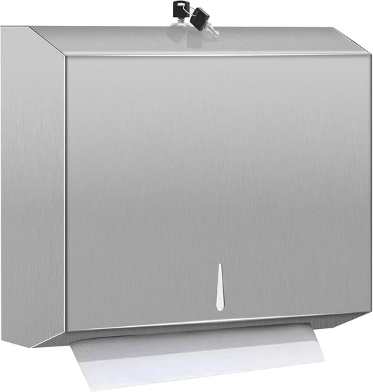 Wall Mount Trifold/C Fold Paper Towel Holder Dispenser (Silver)