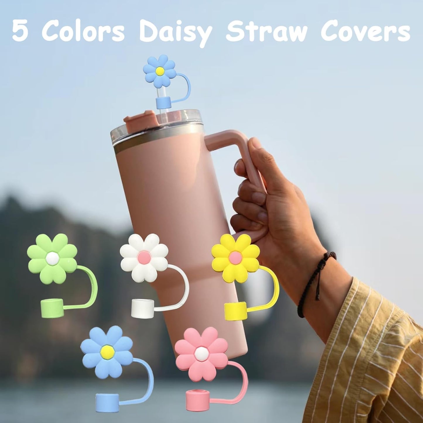 5PCS Silicone Straw Covers Cap Reusable Straws Tips Lids (Multicolor)