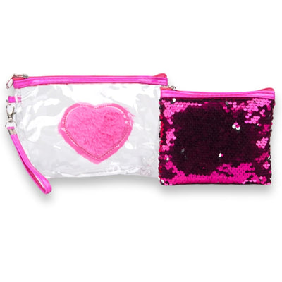 Set of 2 Heart Makeup Bag for Women Portable Toiletry Pouch