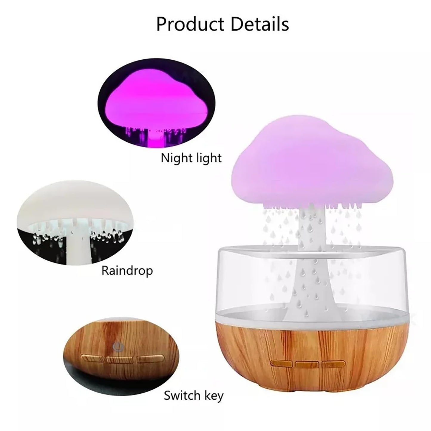 Rain Cloud Water Drops Sounds  Diffuser with Calming Colorful Night Lights