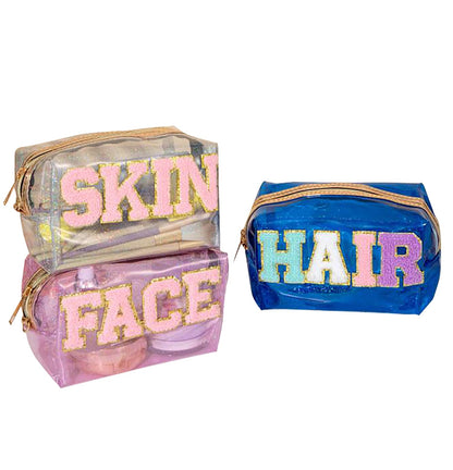 Set of 3 Transparent Makeup Bag Waterproof Cosmetic Bags (Blue+Pink+White)