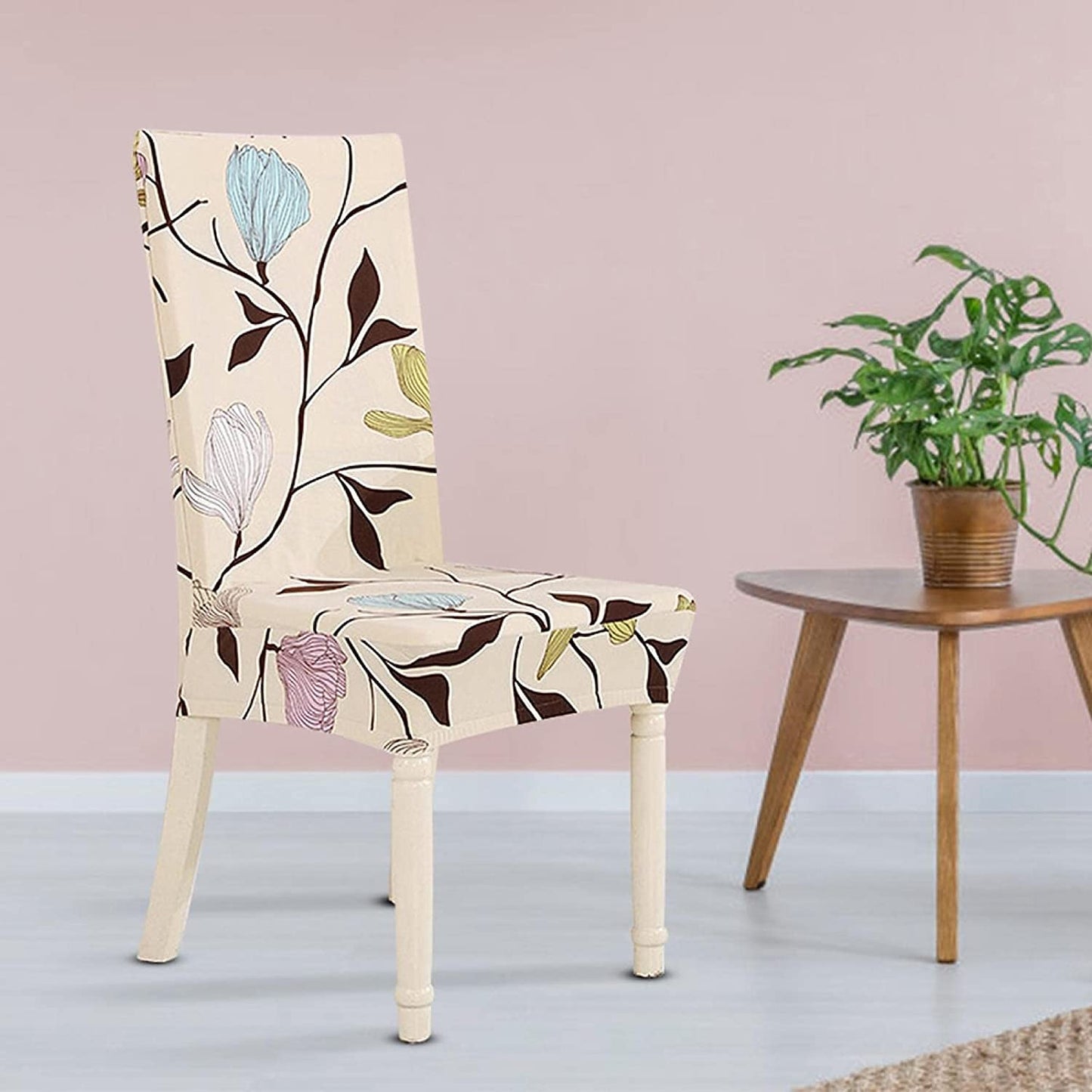 Printed Chair Cover-(Cream Brown Leaf)