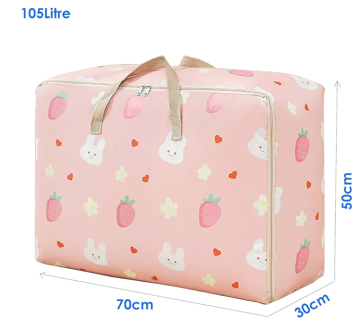 Large Oversized Handy Storage Bag Laundry Bags 105 Litre - Pink Strawberry Rabbit