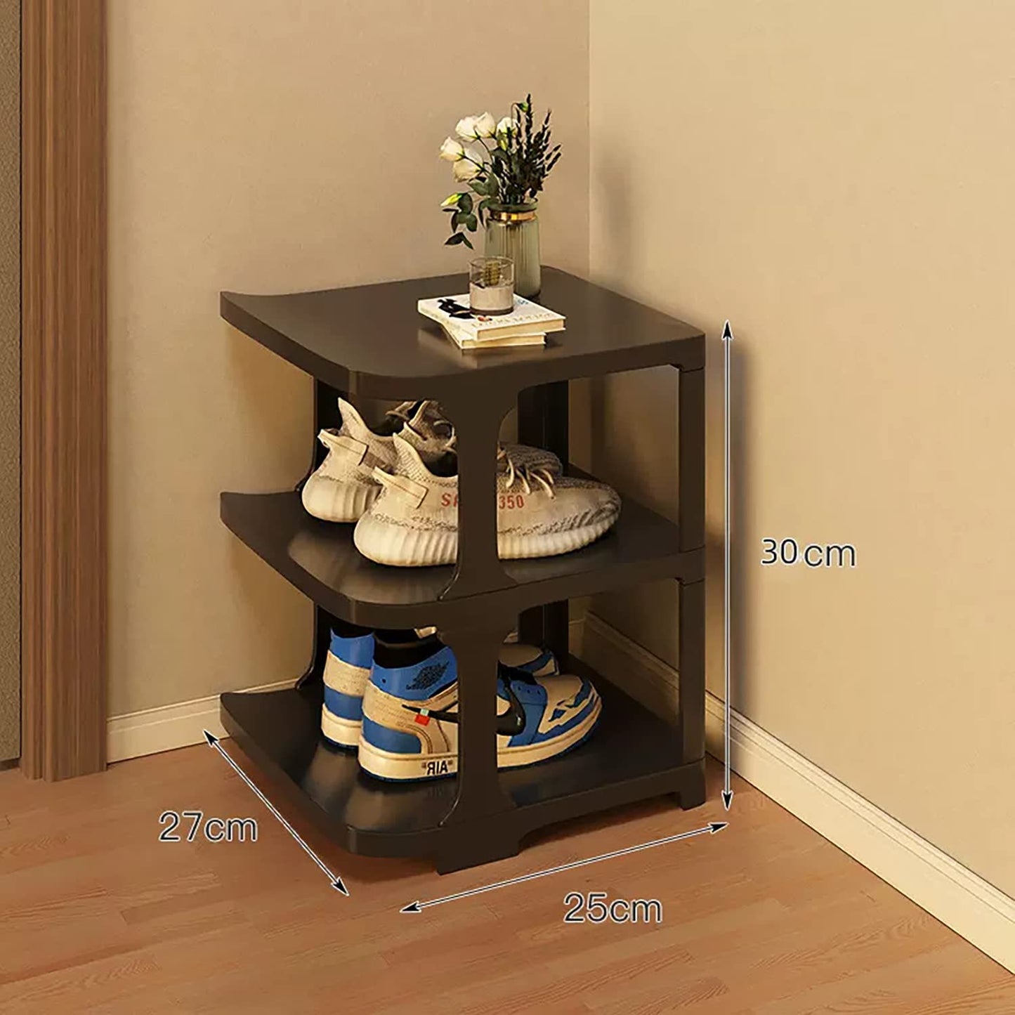 Plastic Narrow Shoe Tower, 4 Tier Shoe Rack - (Black)