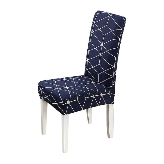 Elastic Chair Cover Stretch Removable Washable Slipcover (Dark Blue White Cube)