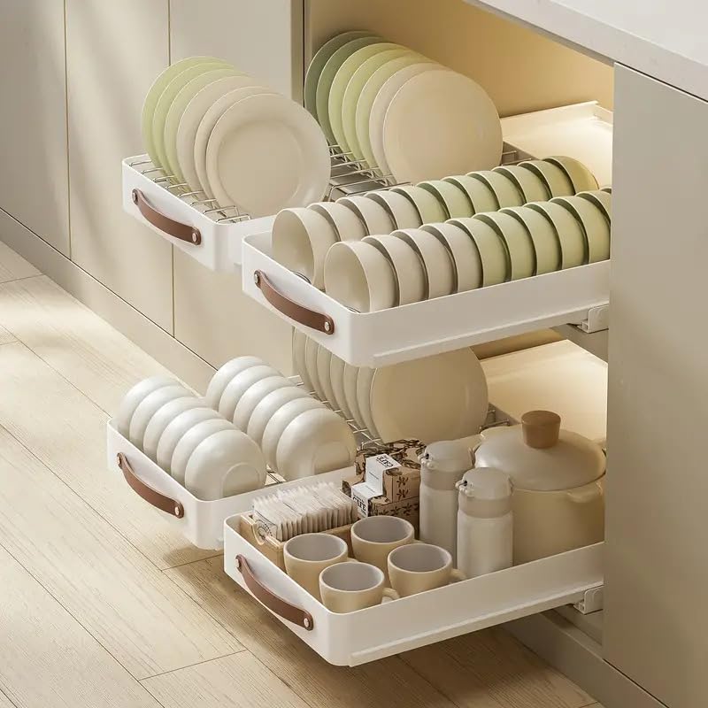 Pull Out Cabinet Organizer Drawer 12 Bowl with 7 Plate Dish Rack