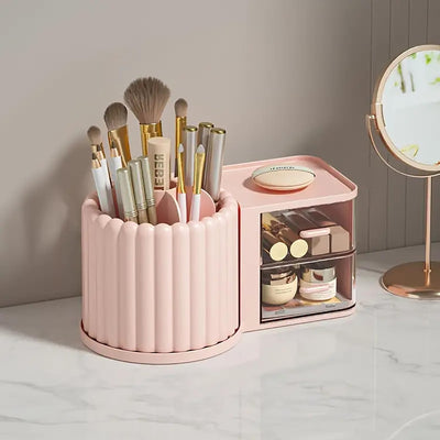 Rotating Makeup Organizer With Cosmetic Drawer