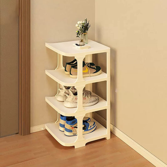 4 Layer Foldable Narrow Shoe Rack- White