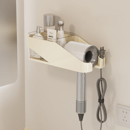 2-in-1 Wall-Mounted Hair Dryer Holder (Cream)