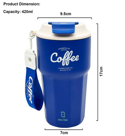 Stainless Steel Coffee Mug, 420 ML Spill Proof Travel Mug with Lid Insulated Tumbler