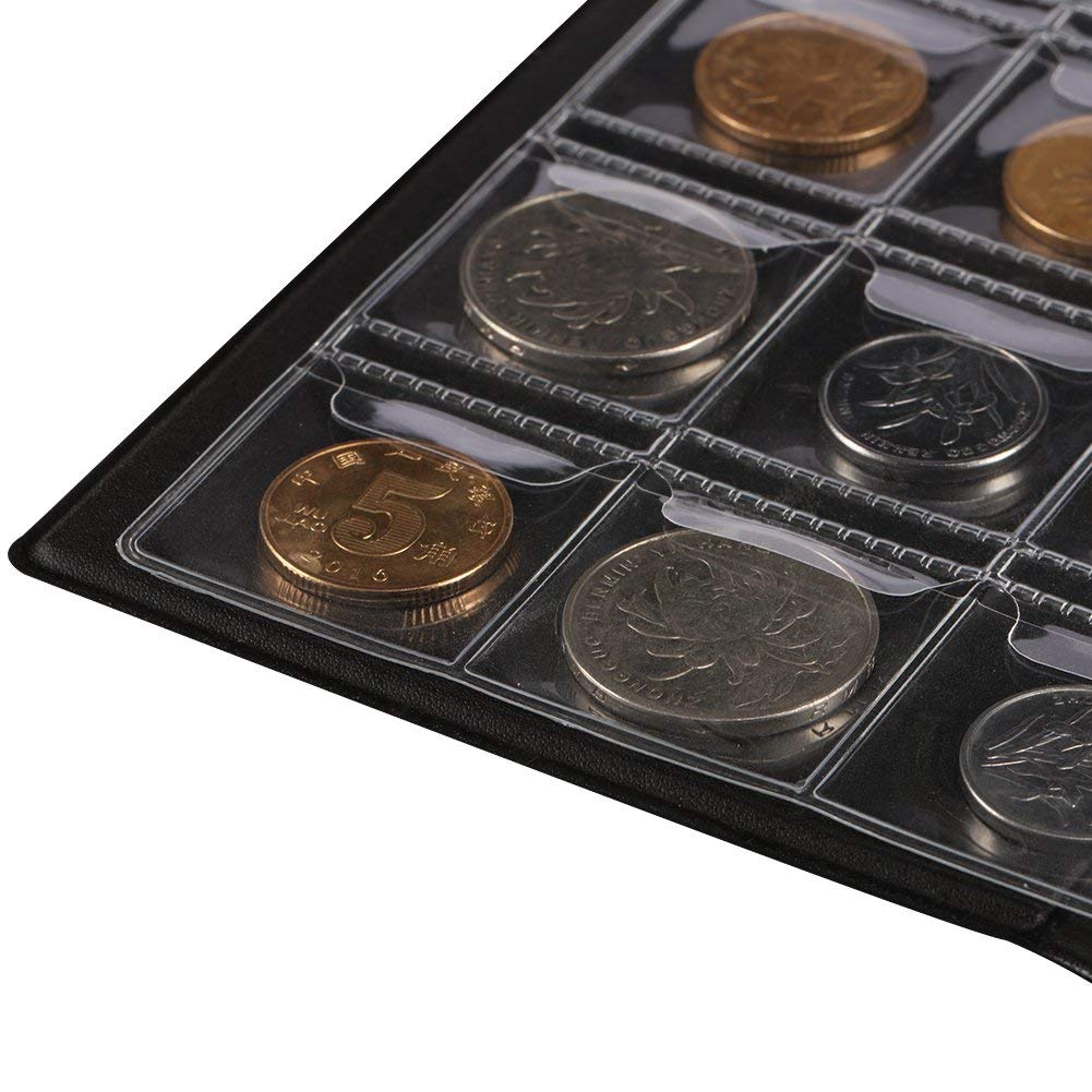 120 Pockets Coin Holder Collection Coin Storage, Money Penny Pocket - Black