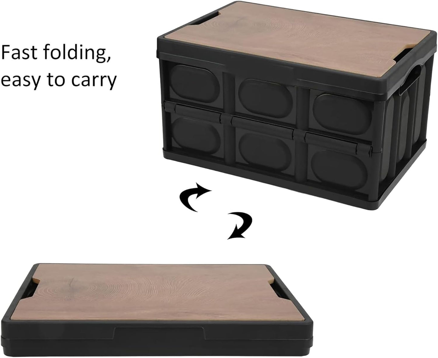 Folding Storage Bins with Wood Lid - (30Litre, Black)