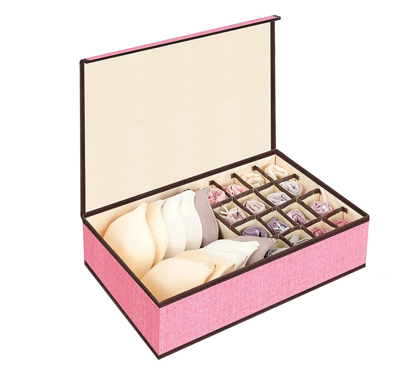 Innerwear Organizer 16+1 Compartment  Foldable Fabric Storage Box(44 x 28 x 12 cm Linen Pink)