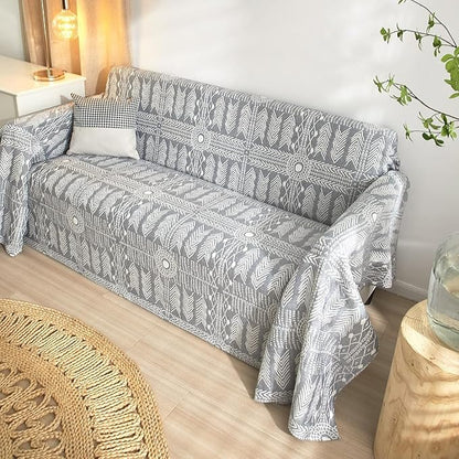 Boho Couch Cover Chenille Fabric Sofa Slipcover (Grey Boho)