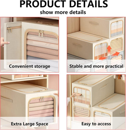 Clothes Storage Bins, Quilts Storage Organizer with Metal Frame & Handle,