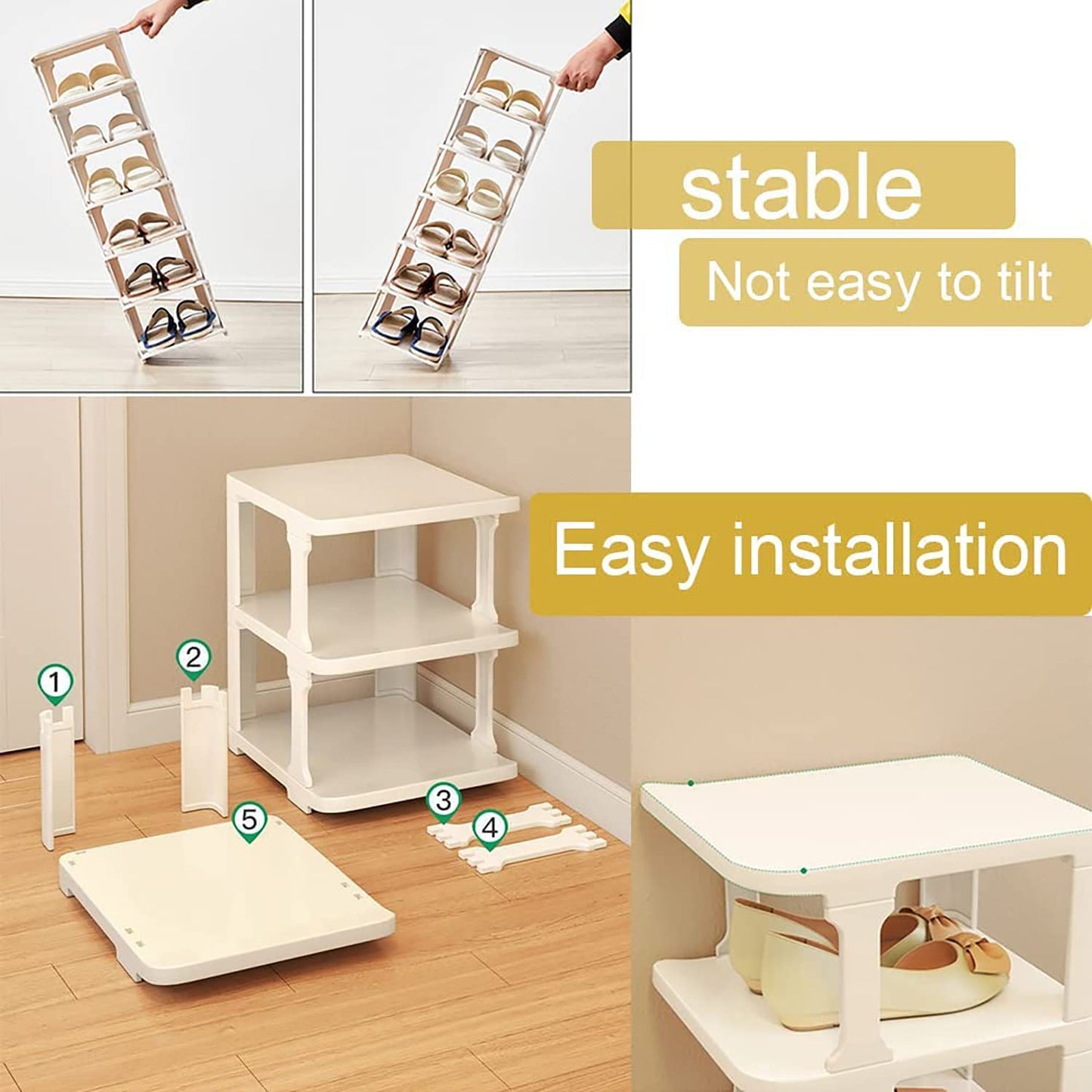 Plastic Narrow Shoe Tower, 4 Tier Shoe Rack - (Black)