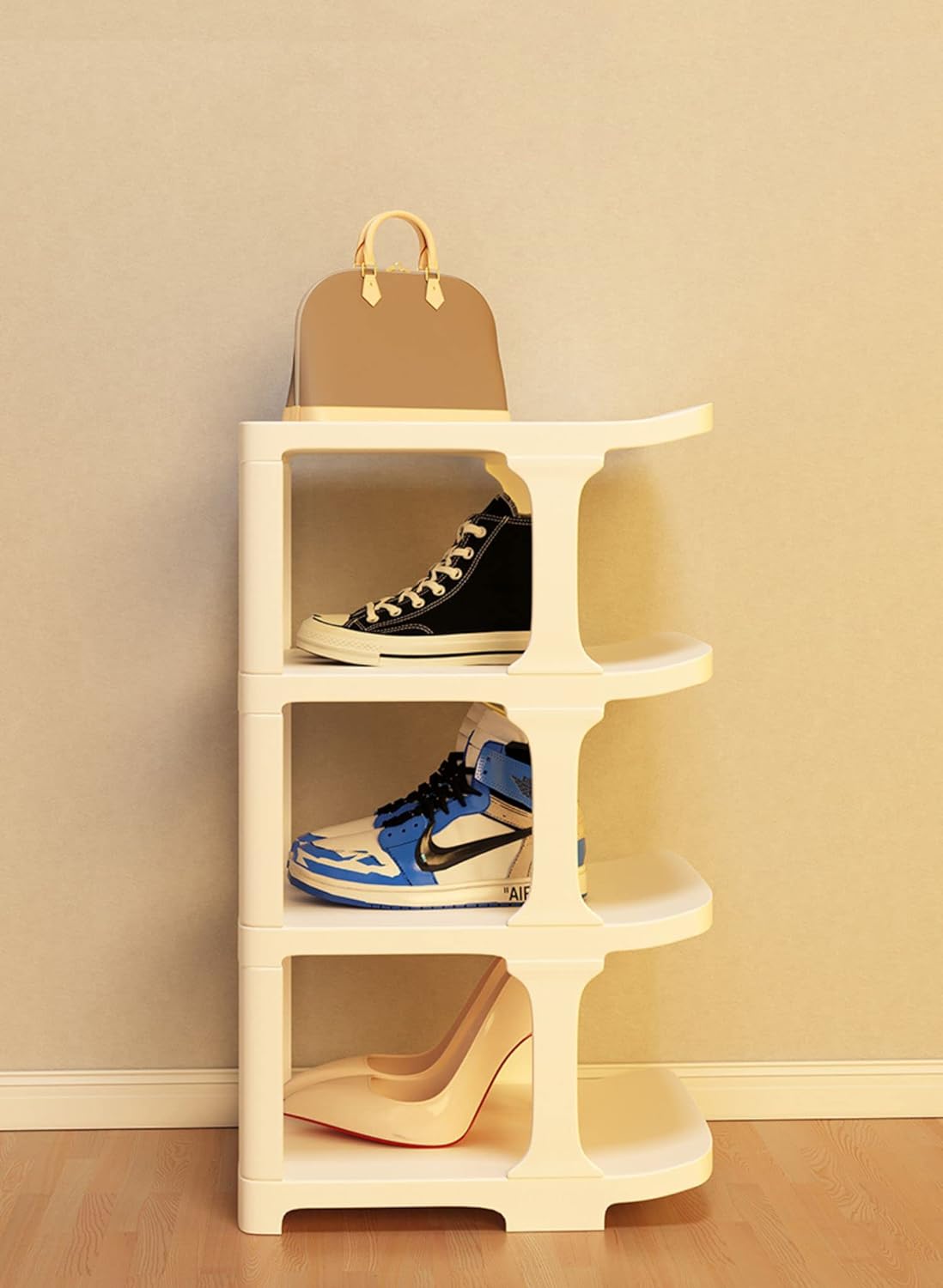 Plastic Narrow Shoe Tower, 4 Tier Shoe Rack - (Black)