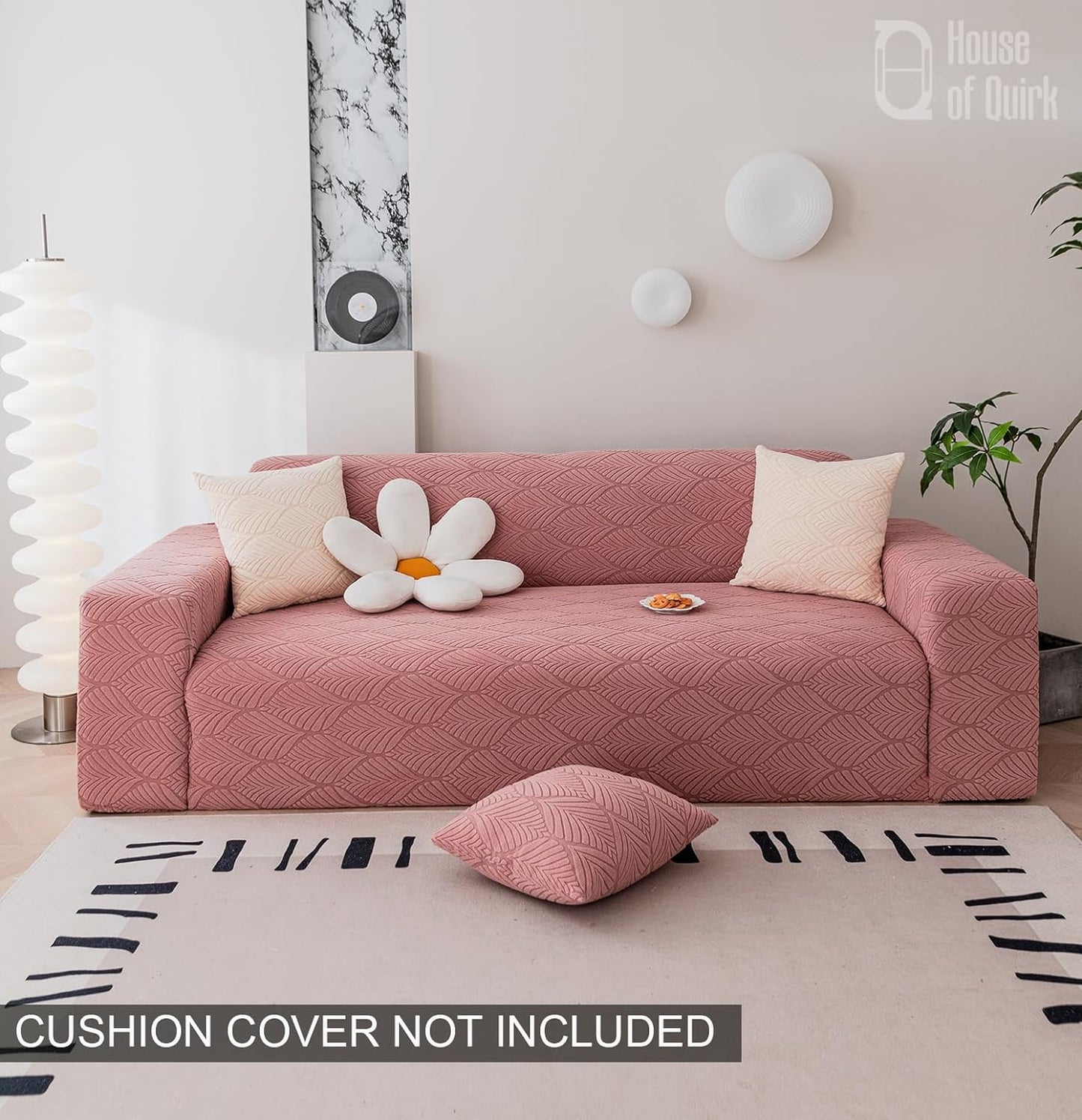 Universal 220 GSM Jacquard Leaf Texture Fabric Sofa Cover(Pink)