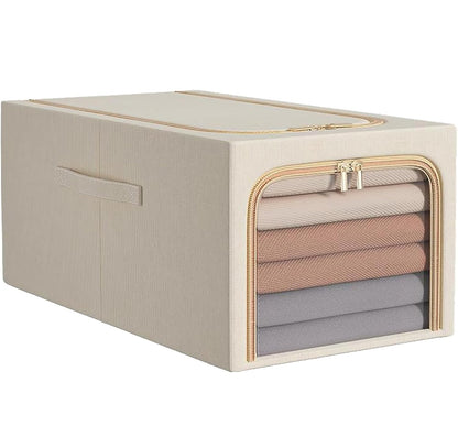 Clothes Storage Bins, Quilts Storage Organizer with Metal Frame & Handle,