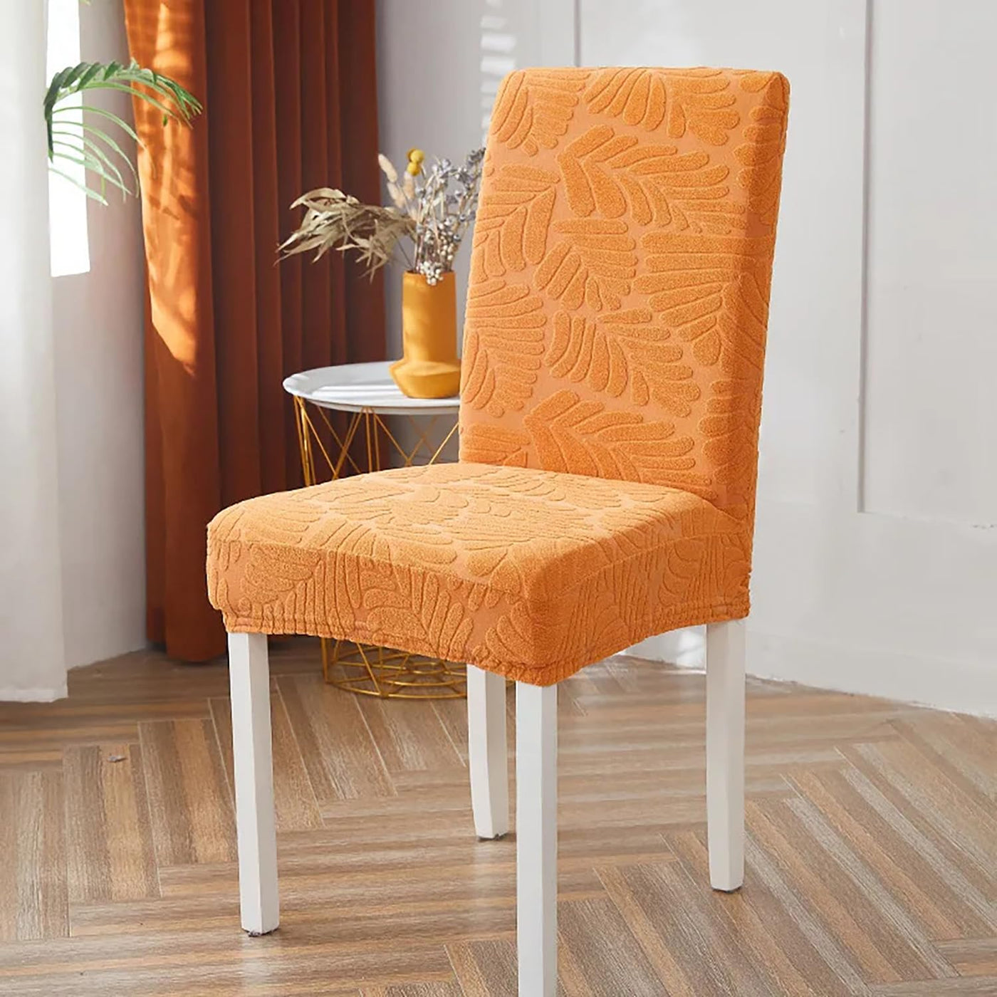 Jacquard Leaf Chair Cover- Orange