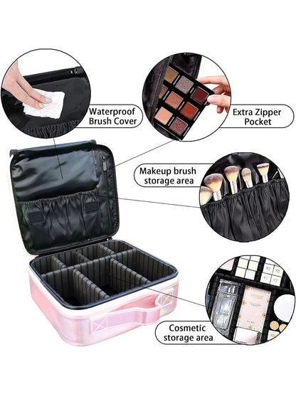 Makeup Cosmetic Storage Case with Adjustable Compartment (Shimmer Light Pink)