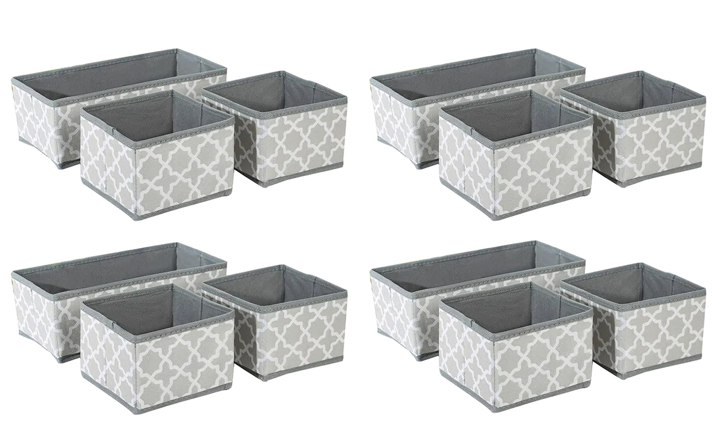 Storage Box Set of 3 Closet Dresser Drawer Organizer Cube Basket Bins (Grey Lantern)