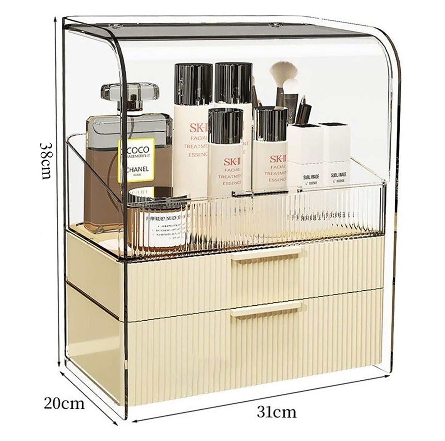 Stripes Pattern Large Cosmetic Makeup Organizer(Cream)