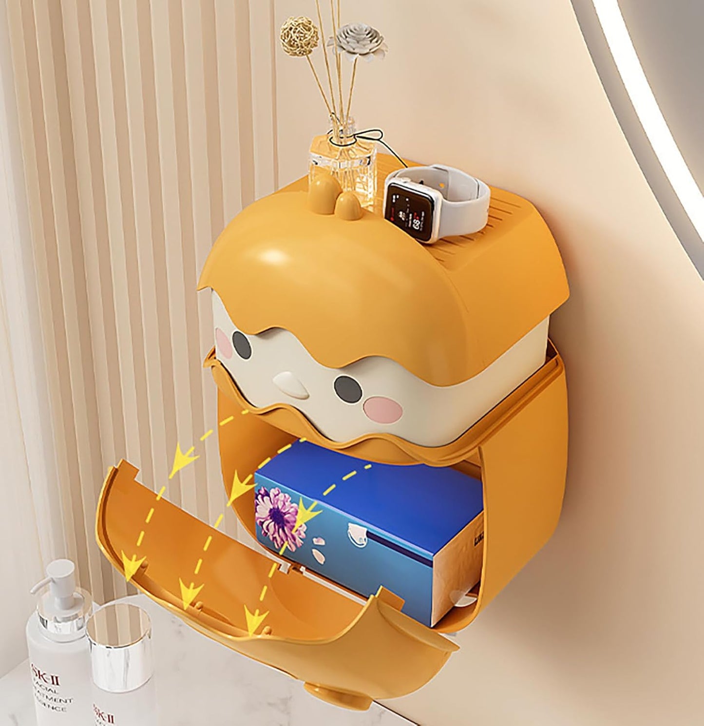 Cartoon Toilet Paper Holder Wall-Mounted Paper Box (Yellow)