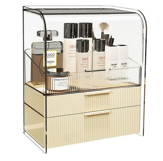 Stripes Pattern Large Cosmetic Makeup Organizer(Cream)